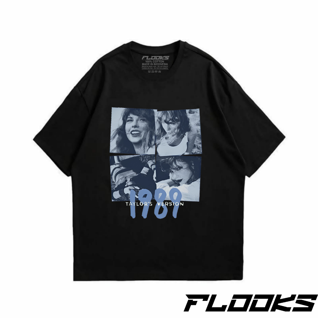 Flooks Tshirt Vintage  Taylor Swift 1989 black Music Kaos lengan pendek Hitam 24s Combed