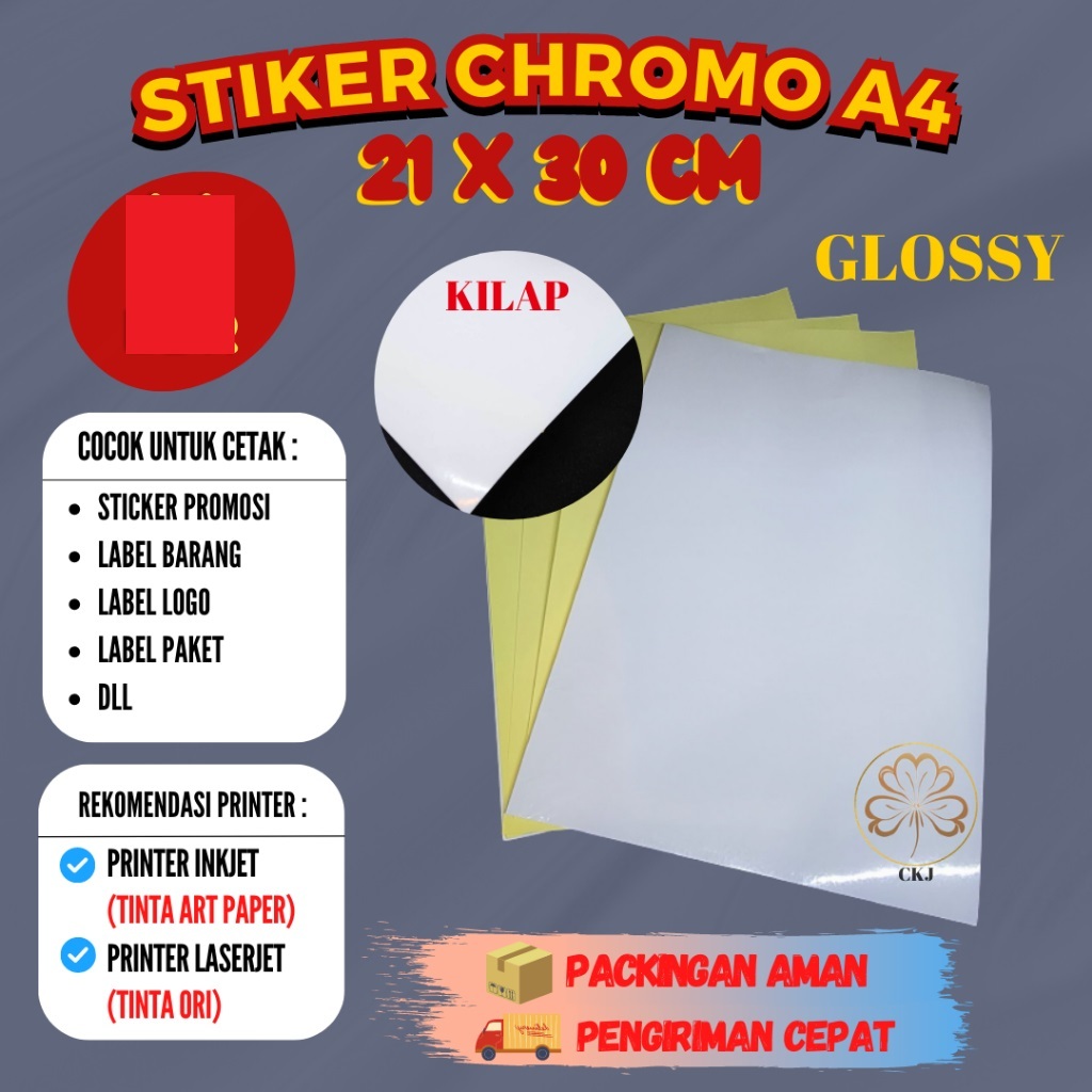 

STICKER CHROMO A4 / KERTAS STIKER GLOSSY MENGKILAP A4