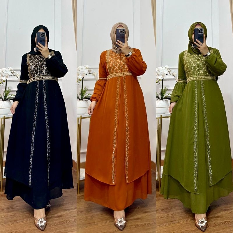 GAMIS TERBARU BAHAN CERUTY APLIKASI PAYET SWAROSKI/ BUSUI