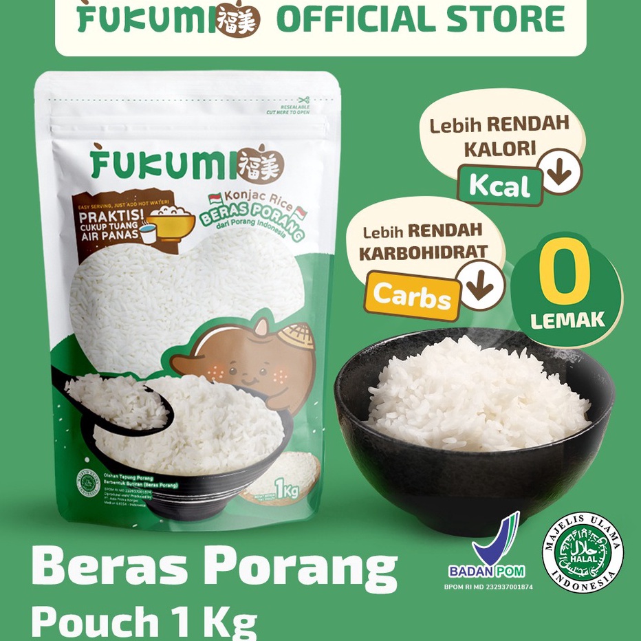 

TJKB2317 DiSkon !! FUKUMI BERAS PORANG POUCH 1KG - Fukumi Shirataki Beras Konjac Rice Diet Pouch 1 Kg