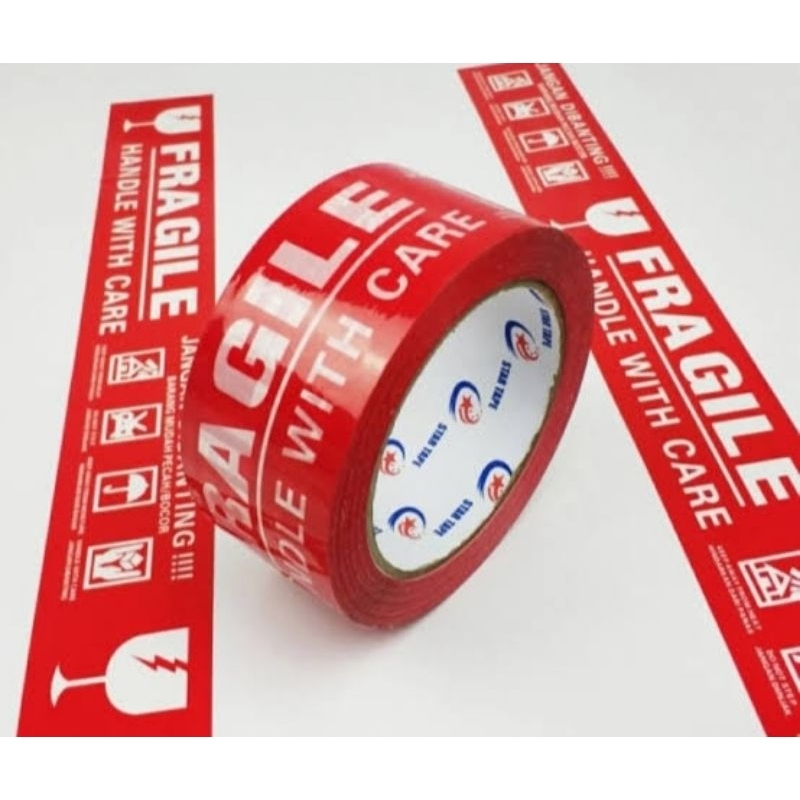 

Lakban Isolasi Tape Fragile Merah 2" x 73 Meter / 80 Yard Labkban Fragile / Fragile Merah Putih