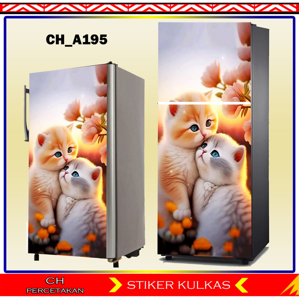 STIKER KULKAS 1PINTU, STIKER KULKAS 2PINTU, WALLPAPER KULKAS MOTIF KUCING CH_A195