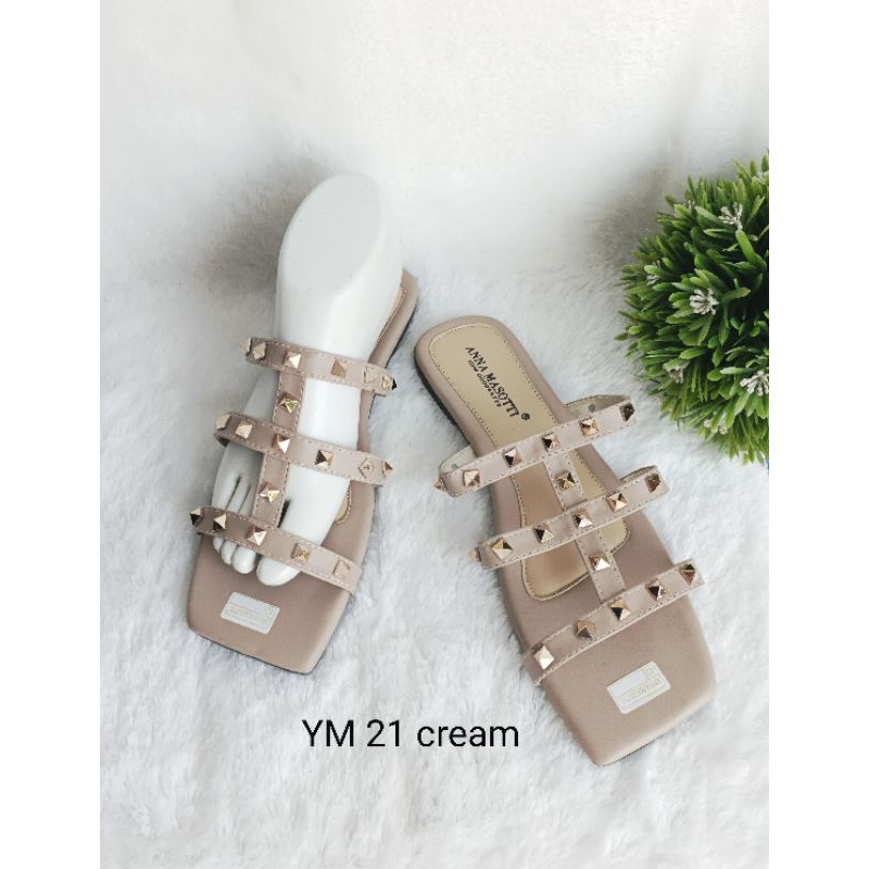 Sandal Wanita Flat Anna Masotti Sandal Flat Kokop Tali Pyramid