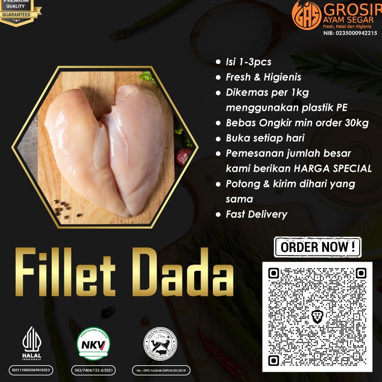 

Daging Ayam Dada Fillet Boneless Tanpa Kulit 1Kg