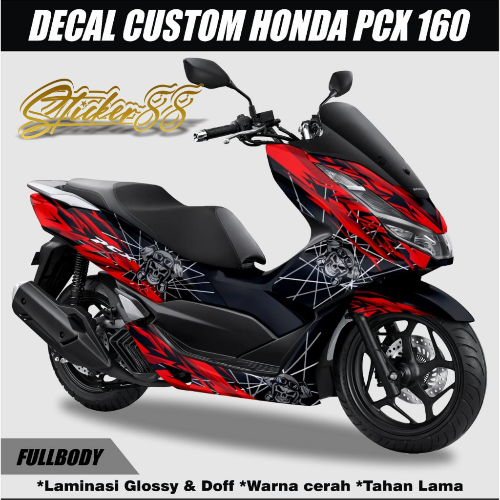 STICKER DECAL VARIASI HONDA PCX 160 FULL BODY MOTIF SKULL / DECAL COSTUM HONDA PCX 160 FULL BODY KER
