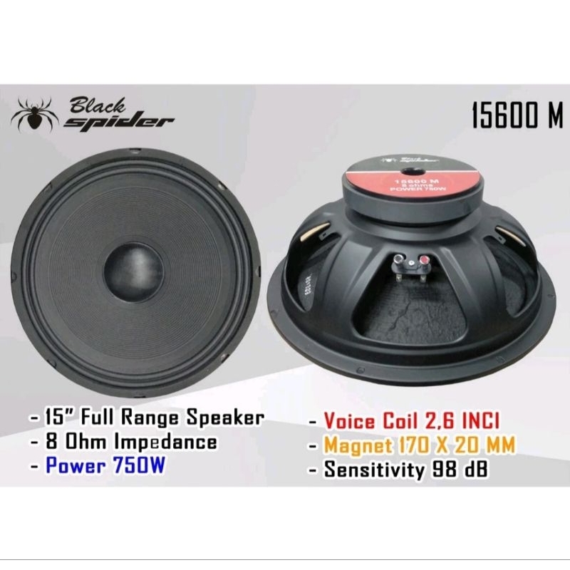 Speaker 15 inch 15 in 750 watt Black Spider15600 M/MB ngebass