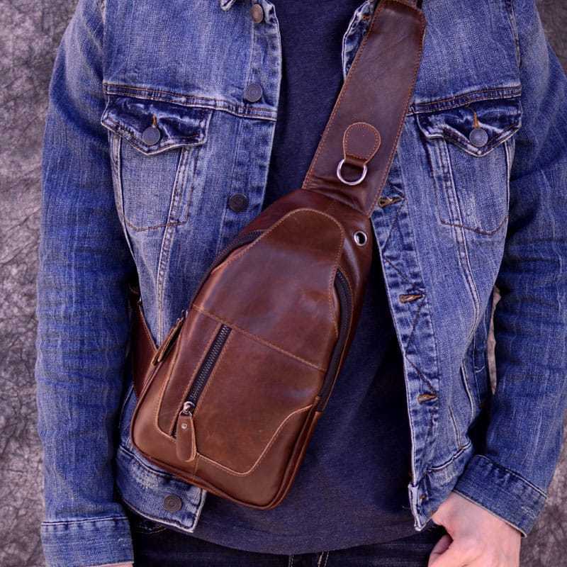 Tas Selempang Dada Pria Simpel Kasual Vintage Kulit Asli Garut