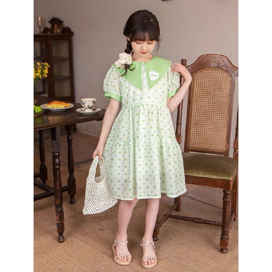 DRESS GIRL POLISHED COLLAR PUFF SWEET IMPORT PAKAIAN ANAK CEWEK DRESS ANAK CEWEK IMPORT MURAH CANTIK