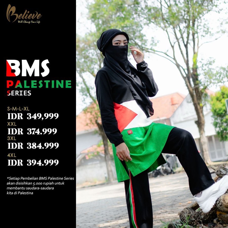 Baju Seragam Olahraga Wanita Muslim Muslimah Set Hijab Syari Jogging Aerobic Guru BMS Palestin