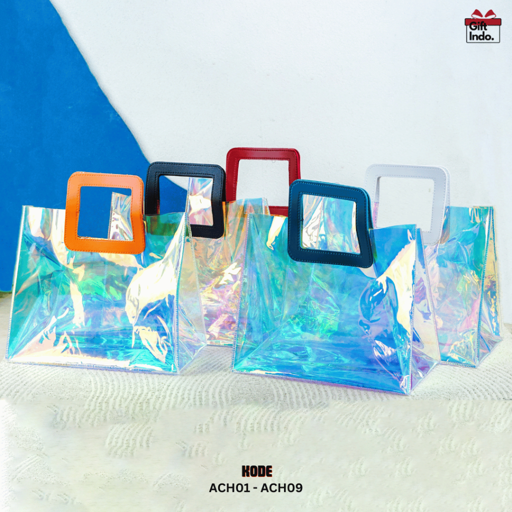 

Totebag Mika PVC Hologram / Tas Mika PVC Hologram / Goodie bag PVC Hologram / Tas Mika PVC Transparan / Totebag Mika transparan / Tas Transparan Plastik / Goodie Bag Hologram | ACH01 - ACH09