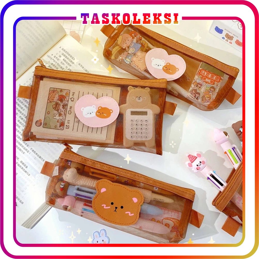 

☛TK☚ Tempat pensil jaring zipper transparant cute/ Dompet pensil lucu tempat make up S093