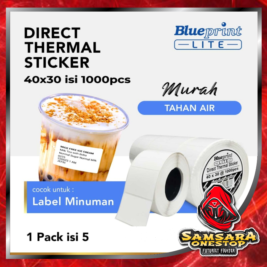 

LABEL MINUMAN 40x30 mm isi 1000pcs BLUEPRINT LITE THERMAL STICKER