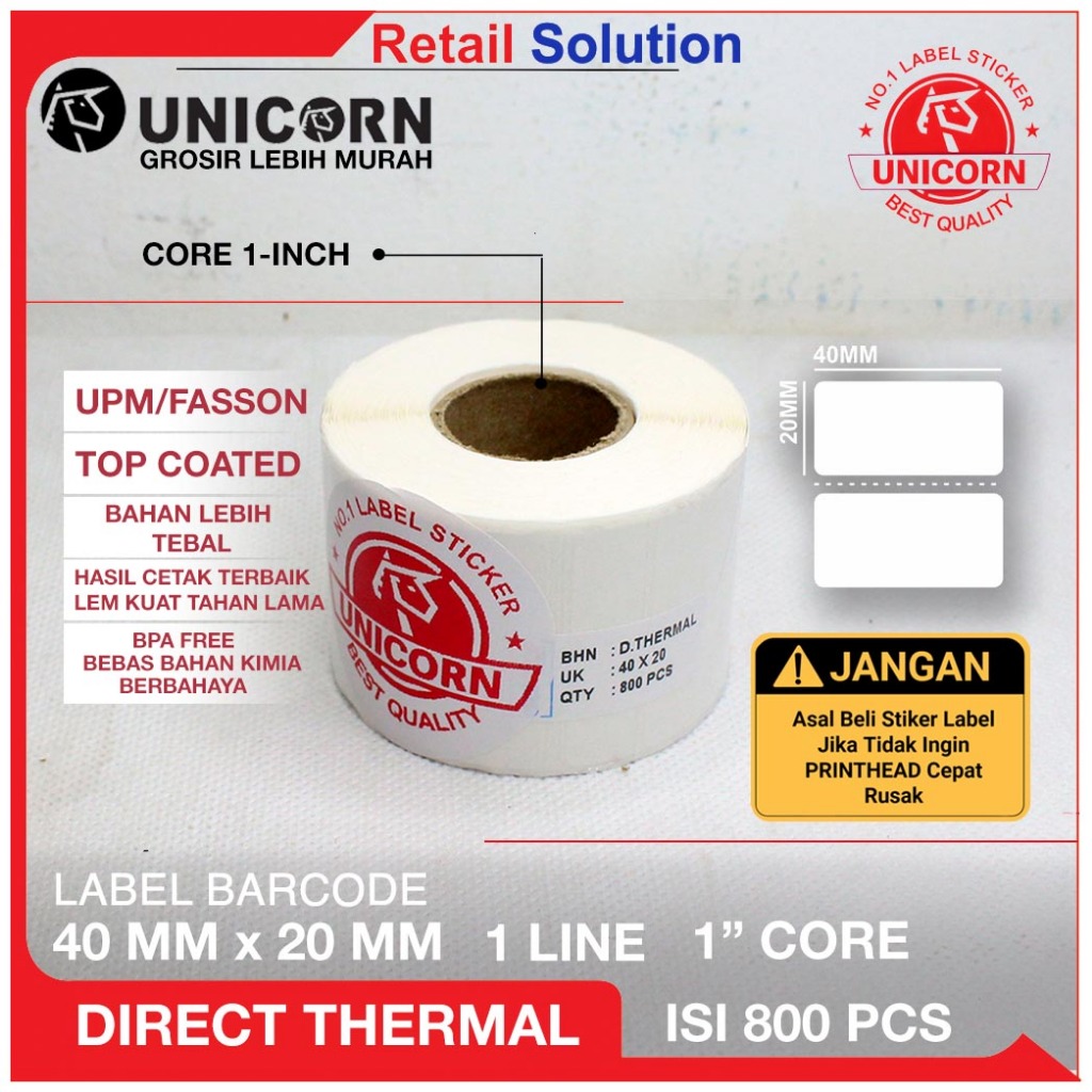 

Stiker Label Barcode Thermal 1 Line 40x20mm / 40x20 mm / 40 x 20 mm / 4x2CM