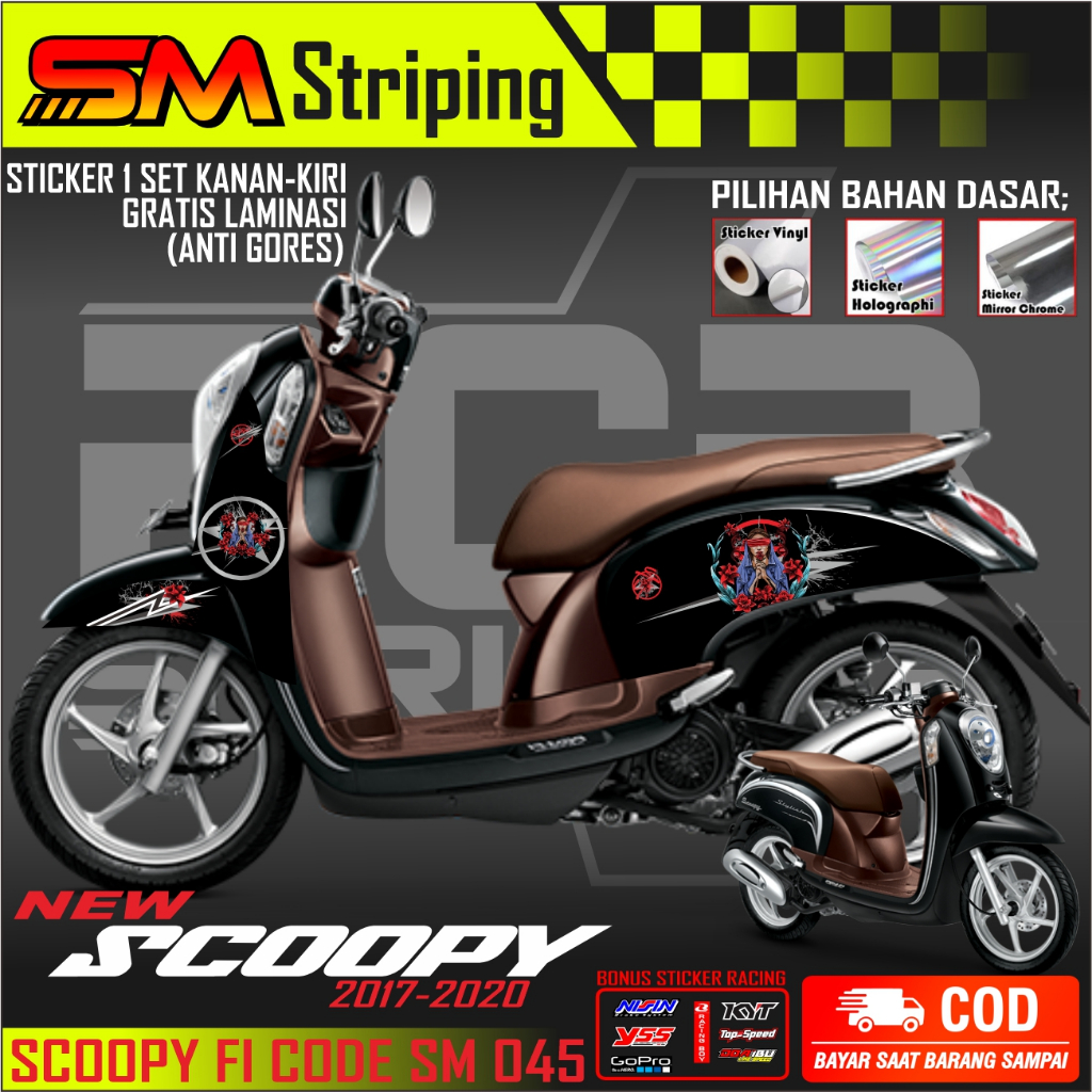 STRIPING STIKER VARIASI MOTOR SCOOPY FI 2013 2014 2015 2016 SETIKER FULLBODY DESAIN MEDUSA SM 045