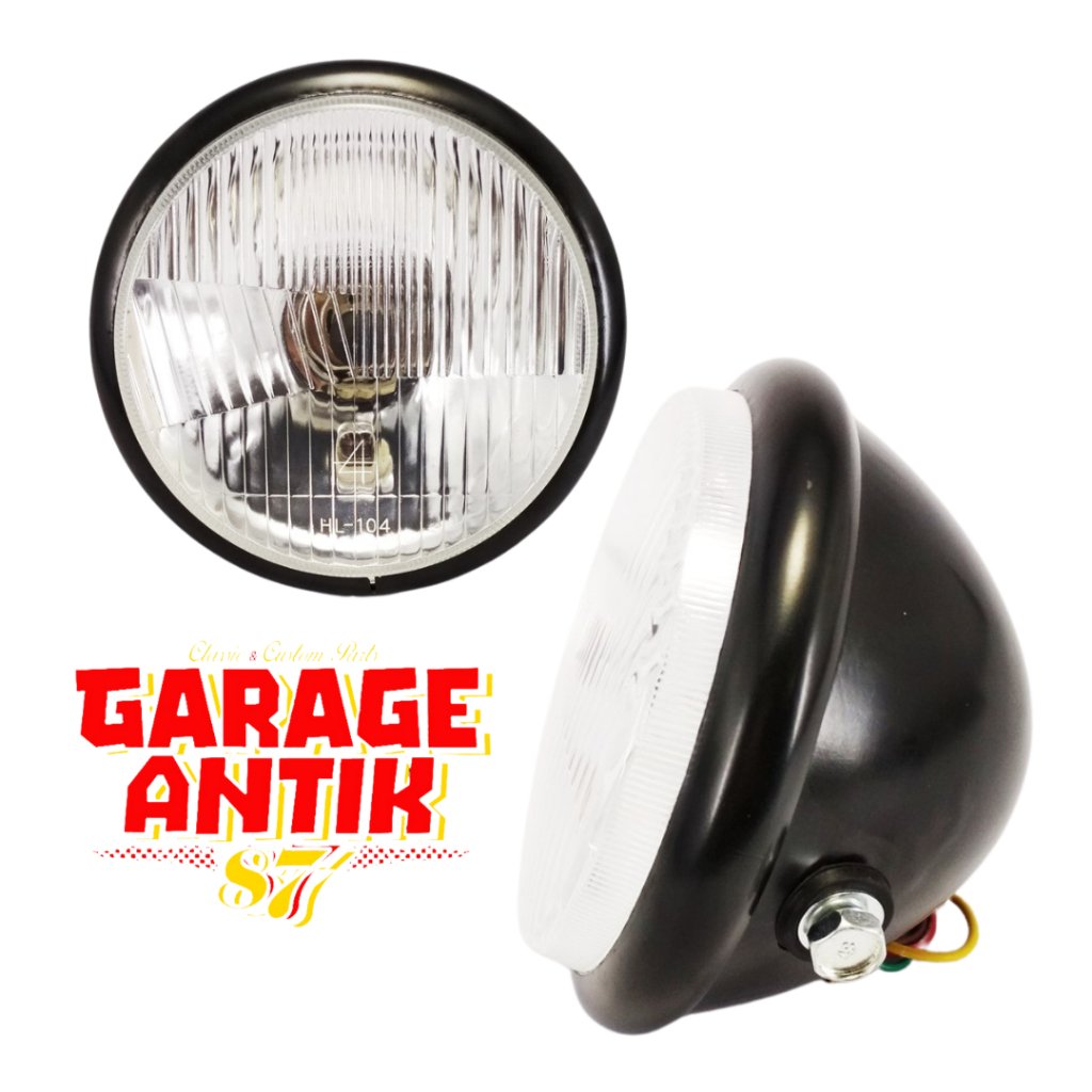 Lampu Depan Pesek Datar Jute Headlamp CB Batok Polos Crhome kaca Putih Reflektor RX King Megapro