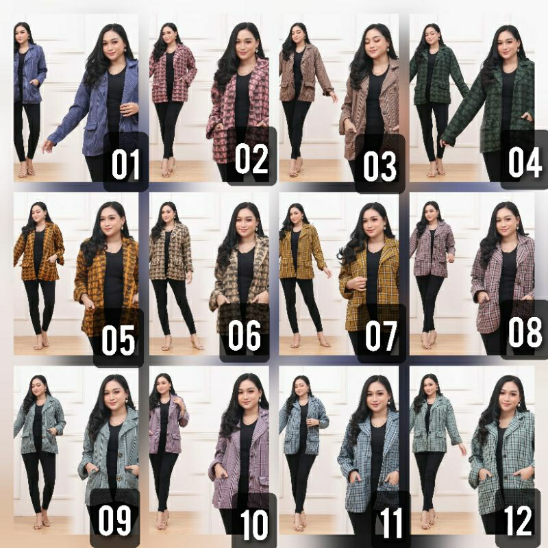 jas blazer motif kotak kotak wanita