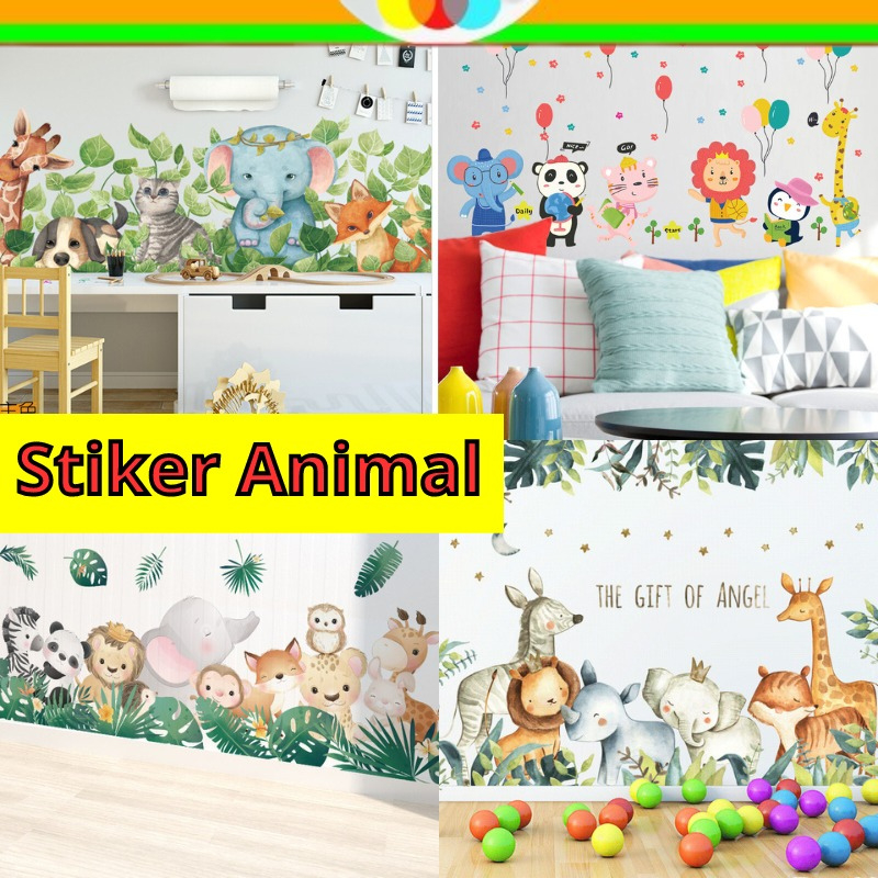 WALLSTICKER WALL STICKER STIKER DINDING MOTIF GAMBAR ANIMAL BINATANG HEWAN LUCU GAJAH PANDA JERAPAH 