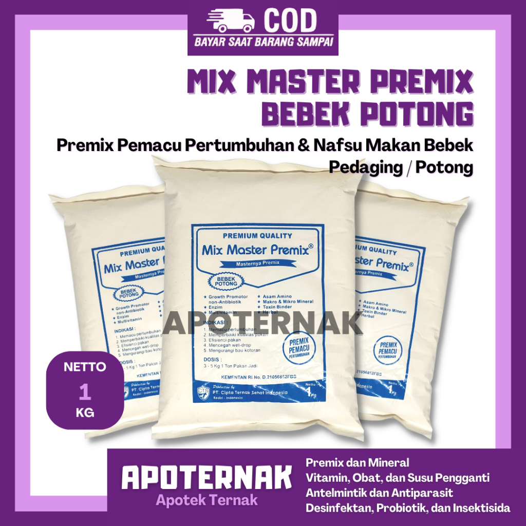 MIX MASTER PREMIX BEBEK POTONG 1 kg | Suplemen Tambahan Pakan Bebek Potong Pedaging | Apoternak