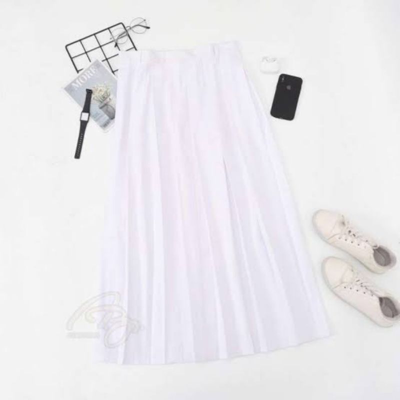 

Rok SD putih panjang rempel/plisket bahan rapilo/pertamile