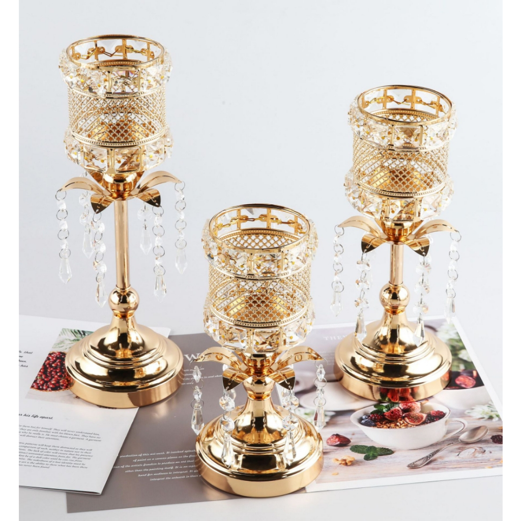 Golden 3 Height Kandil Silinder Tempat lilinnya Malam Alat Peraga Pernikahan Emas Dekorasi Wedding T