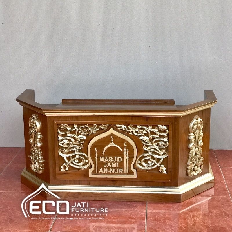 MEJA NGAJI CERAMAH KAYU JATI + LOGO