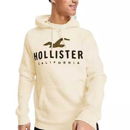 Jaket Hoodie WHO A.U Hollister California Cream Logo Teks Pull Bordir - Hoodie Hollister Pria Wanita