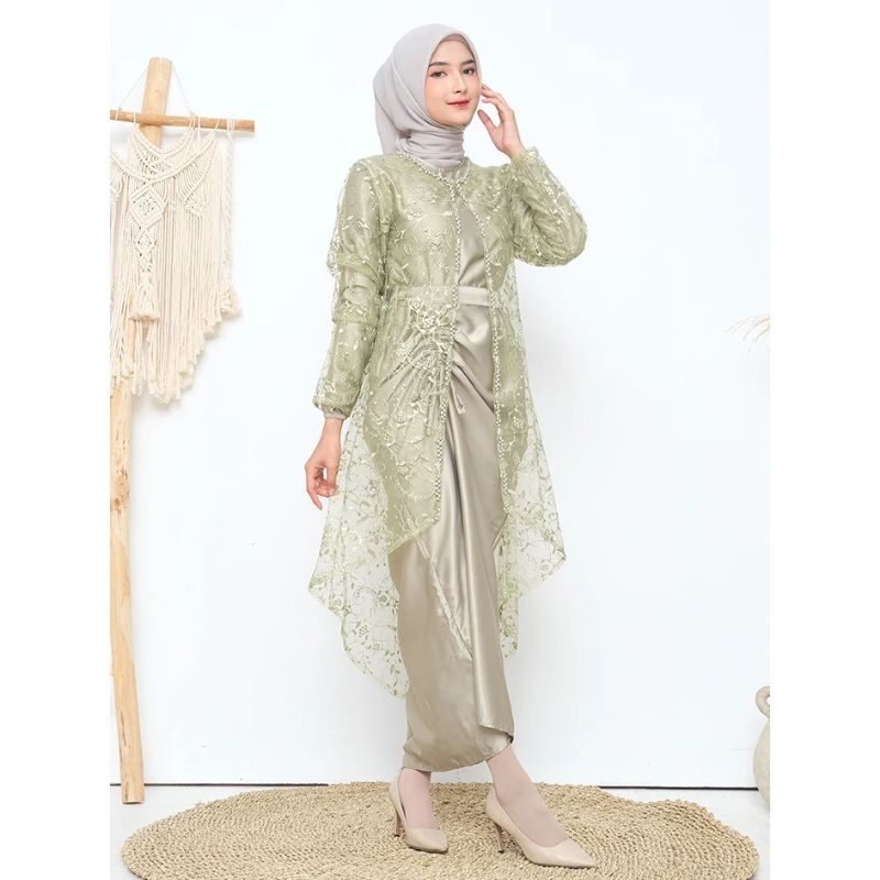 Gamis Terbaru Aghnia Maxi Dress Brukat Gamis 3 Look Free Belt Kombinasi Tille Tutu Karet Pinggang Ga
