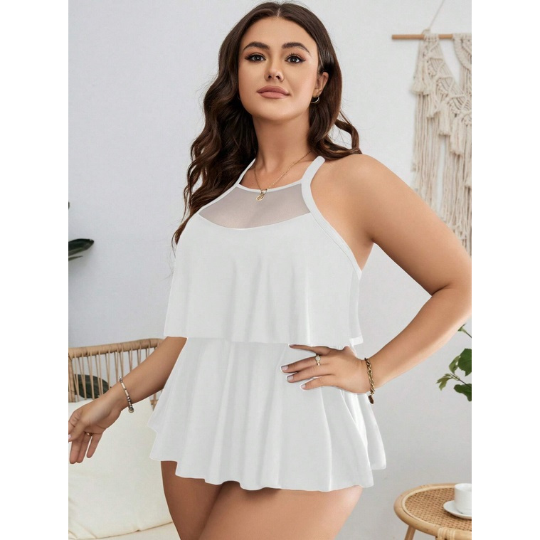 Baju renang wanita jumbo GRATIA swimsuit plus size wanita putih polos big size basic swimwear