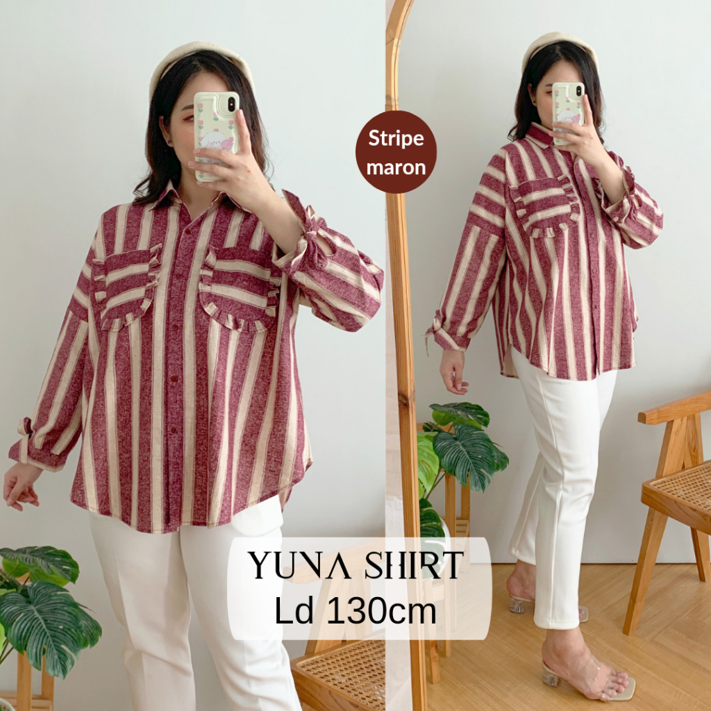 Kemeja oversize wanita ld 130 motif katun linen jumbo kekinian