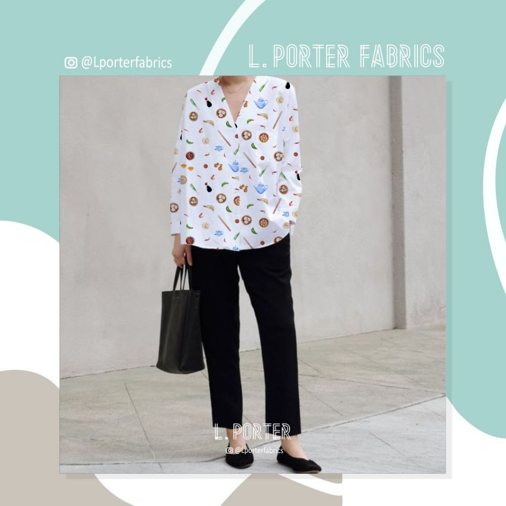 Kain Tencel Sateen Kain L. Porter Fabrics Tencel Sateen Motif Dimsum  Kain Nyaman Kain Print