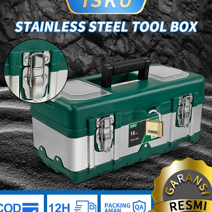 Terkini ISKU tool box besi 15-20 Inch Box kotak perkakas Besi Toolbox Metal Case Tool box besar Stai