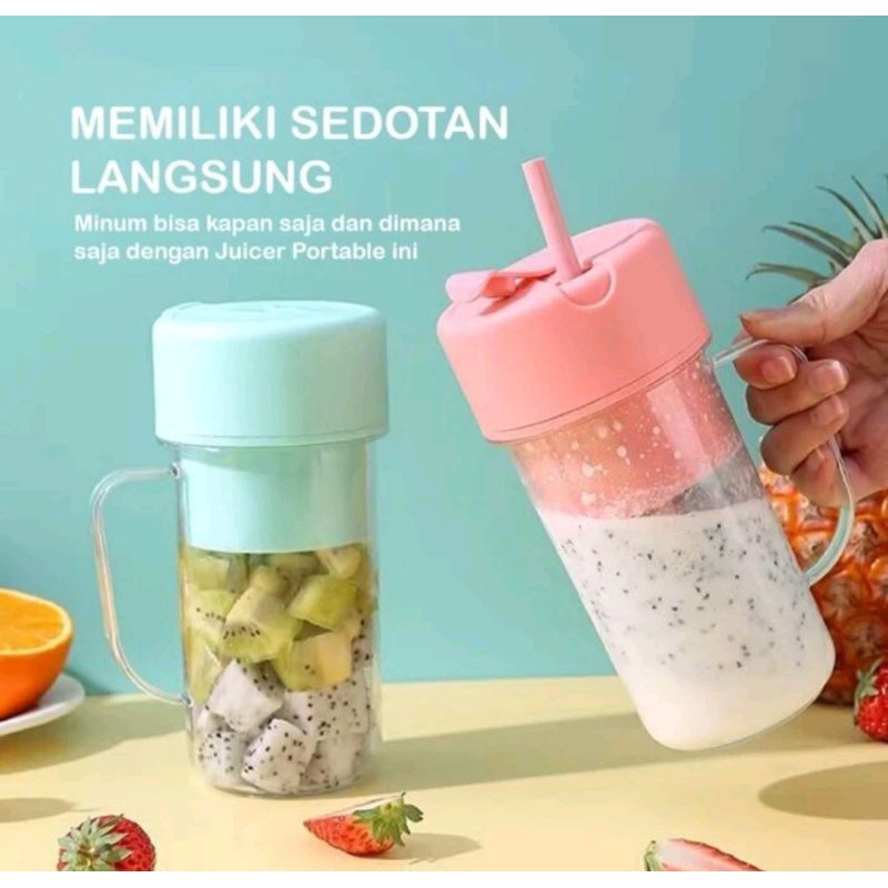 Juicer blender glass jus + sedotan / gelas blender portable / Juicer mini