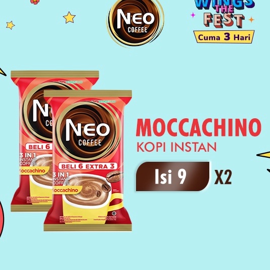 

Ready Neo Coffee Kopi Instan Moccachino Pack 20 gr isi 6 + 3 pcs x2