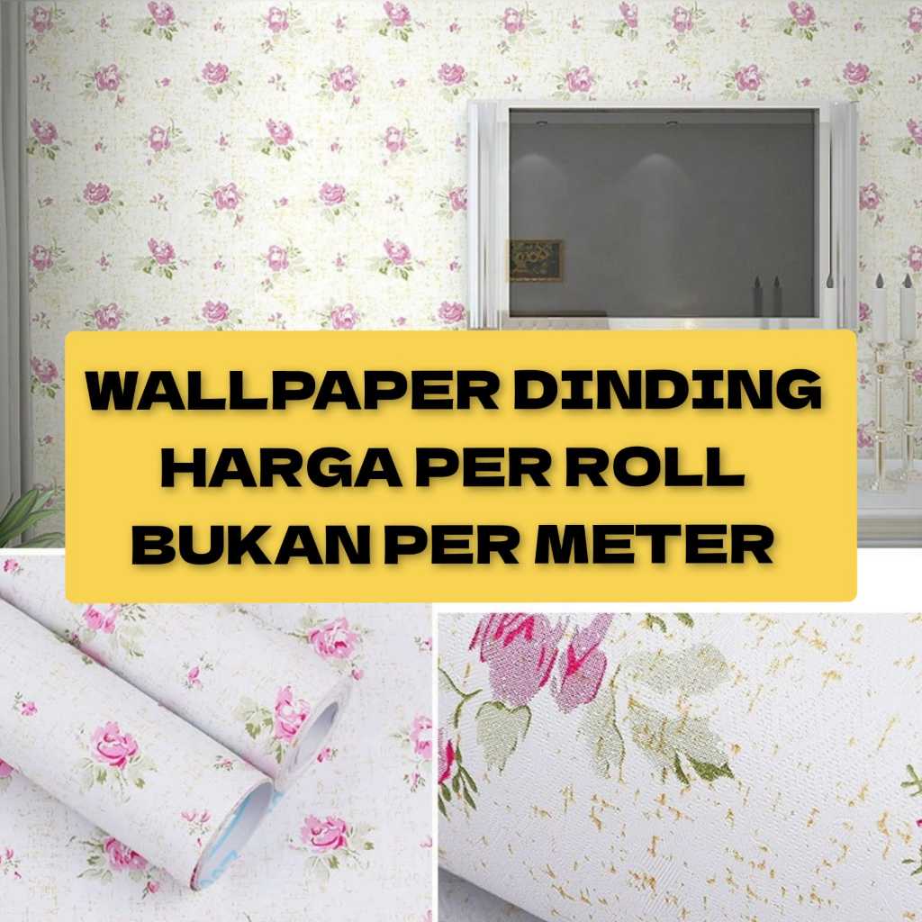 Wallpaper Sticker Dinding PUTIH MAWAR PINK MINI Dekorasi Tembok Ruang Tamu Dapur Kayu Lemari Rumah