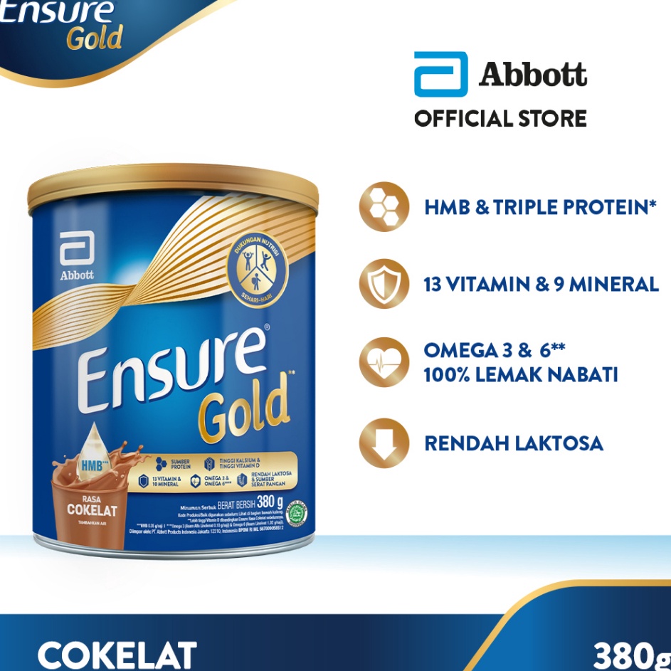 

Harga Murah Ensure Gold HMB Cokelat 380 g - Nutrisi Dewasa Rendah Laktosa