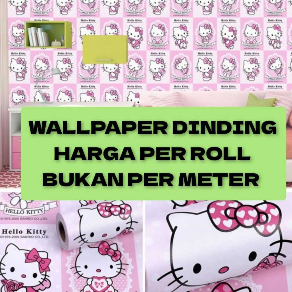 Wallpaper Stiker Dinding Pink Motif Hello Kitty Renda Untuk Dekorasi Kamar Tidur Anak Perempuan Pelapis Kayu Triplek Plafon Atap Rumah