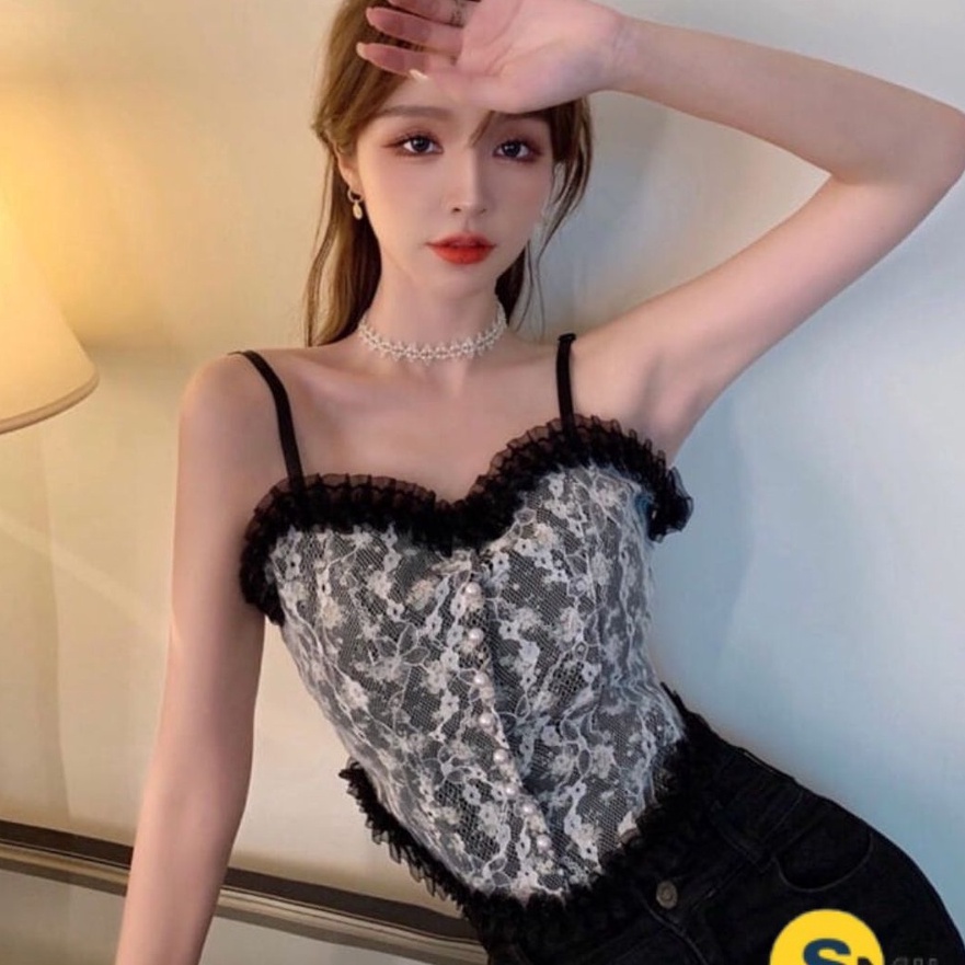 Star Seller.. Smile Tanktop Kamisol Renda Bunga Korean Lace Floral Tank Top Atasan Wanita Import 113