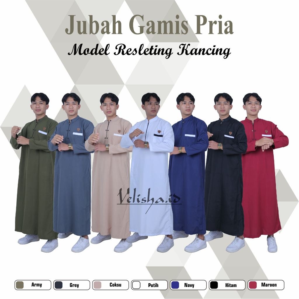 Gamis Pria Remaja Dewasa Lengan Panjang kekinian model Resleting Kancing Terbaru - Jubah Pria - Baju