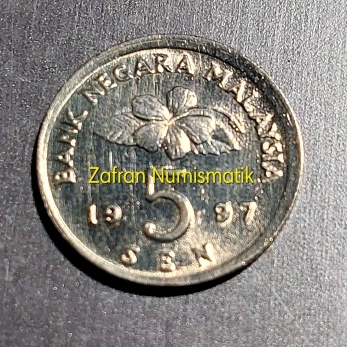 ZN1747. Uang Koin Asing Kuno MYR 5 Sen Agong Malaysia Tahun 1997 MINOR MISSPRINT