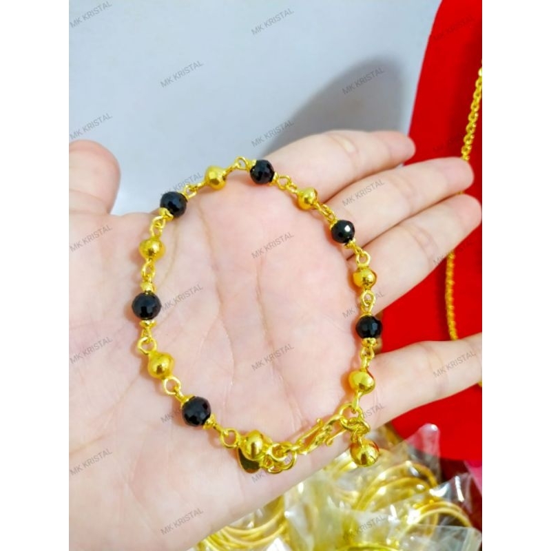gelang batu hitam  perhiasan lapisan kristal