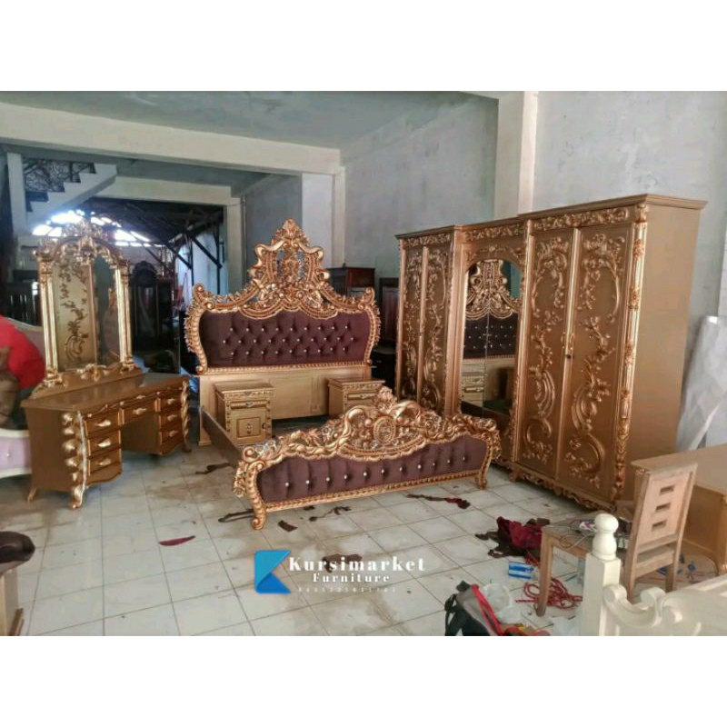 Kamar set ukir jati set tempat tidur sultan gold dipan ukir jati jepara lemari pintu 6