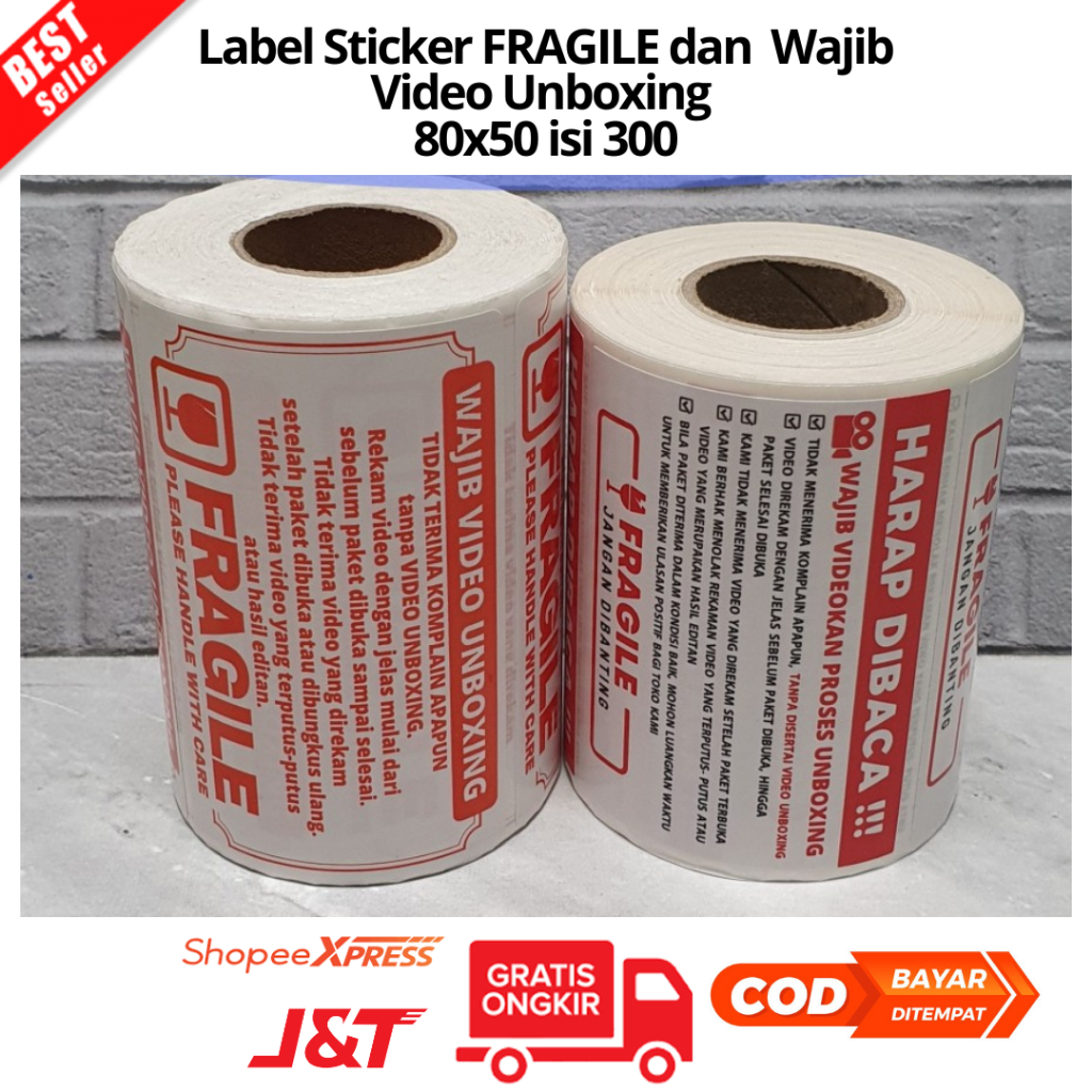 

[SJB] BAYAR DI TEMPAT Label Sticker FRAGILE Wajib Video Unboxing Stiker 80x50 isi 300[SHO]