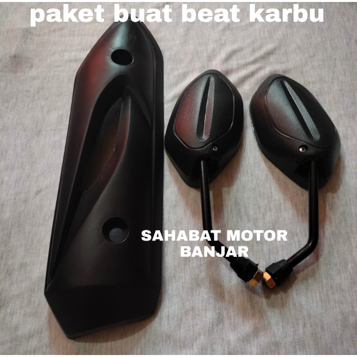 PAKET SPION BEAT + tutup tameng knalpot beat carbu cover pelindung tameng knalpot beat carbu Bawaan 