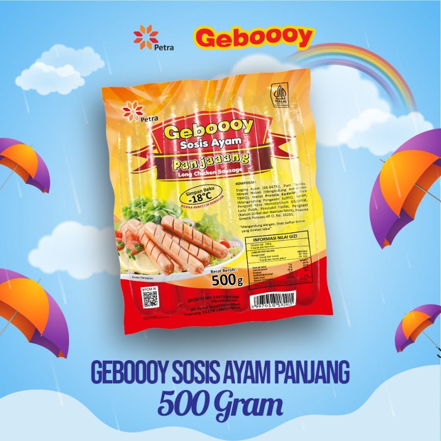 

Frozen Food - SOSIS AYAM PANJANG GEBOOOY PUTIH 500 GRAM