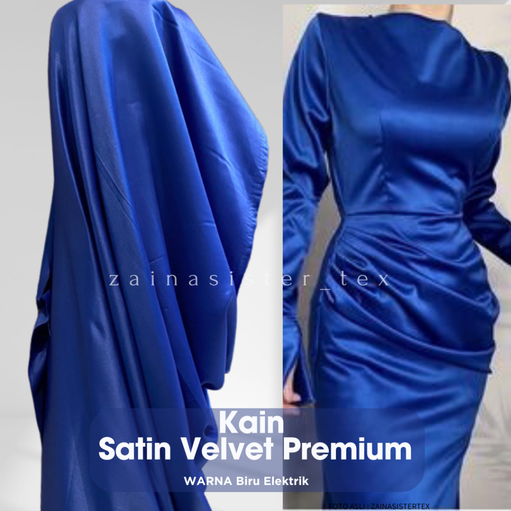 Bahan Kain Satin Velvet Premium Meteran Warna Biru Elektrik Electric Blue