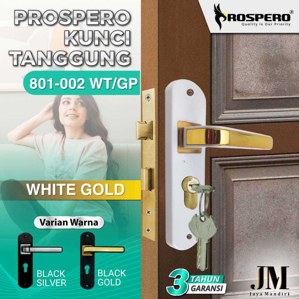Prospero Kunci Pintu Set/Gagang Pintu Rumah/ Kunci Pintu White Gold Ukuran Tanggung | 2037
