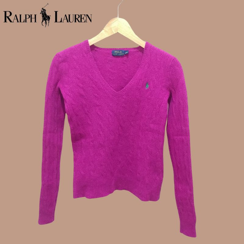 Polo Ralph Lauren Kimberly Purple Cable Merino Wool Cashmere Sweater