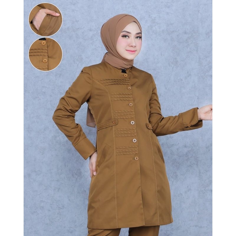 Seragam Kerja Dinas pemda tua WanitaTunik Stik Garis Setelan rok A/celana panjang/rok span bahan kat