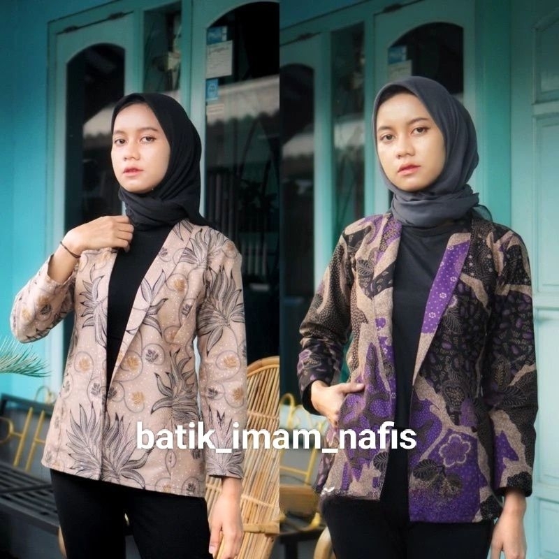 Blazer Batik Seragam Kantor Jas Baju Wanita Jumbo Outer Formal Resmi Kondangan Kerja Guru Bahan Katun Adem Ukuran XS S M L XL XXL XXL XXXL