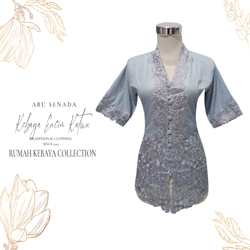 Kebaya Encim Kartini Katun Bordir Modern Abu Senada Lengan Pendek Bigsize Jumbo